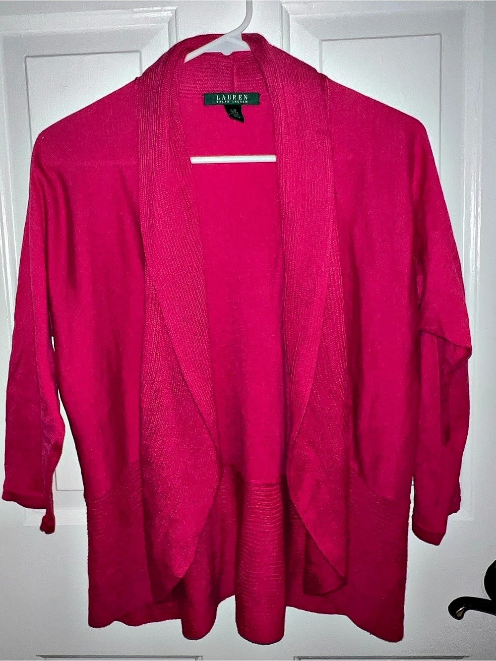 Lauren Ralph Lauren Open Front Knit Cardigan Pink Size Large